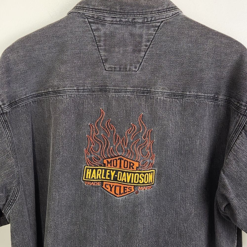 Harley Davidson Vintage Button Shirt Embroidered Logo Size L - Picture 2 of 10